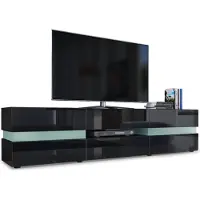 Vladon Lowboard Flow, Germany, TV-Kommode mit Ambient Light Verglasung mit 2 Türen, 1 Schublade und 1 Klappe, Schwarz matt/Schwarz Hochglanz (177 x 45 x 39 cm)