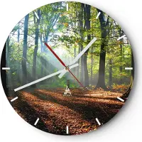 ARTTOR Wanduhr - Rund - Glasuhr - Wald Blätter Sonne - 30x30cm - Schleichendes Uhrwerk - Lautlos - zum Aufhängen bereit - Dekoration Modern - Wanddekoration aus Glas - C3AR30x30-0136