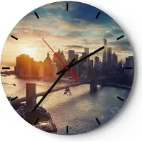 ARTTOR Wanduhr - Rund - Glasuhr - New York Stadt - 40x40cm - Schleichendes Uhrwerk - Lautlos - zum Aufhängen bereit - Dekoration Modern - Wanddekoration aus Glas - C3AR40x40-3733