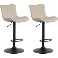 DELUKE 2er Set Barhocker BOZON - Kunstleder Creme 48x54x83 cm | Barstuhl Höhenverstellbar Mit Lehne Drehbar Tresenhocker Tresenstuhl Kneipenhocker