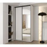 MINIO go for it , Kleiderschrank VADO, 140x235,2x60 cm, 2 Schiebetüren (1 Spiegel), 6 Einlegeböden, 2 Metallstangen, Stahlgriffe, Weiß Matt