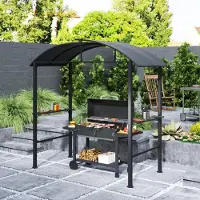 SUCCESS COURIER Grillpavillon 233x110x235cm – winddicht, Doppeldach & Regale, UV-Schutz, BBQ Pavillon aus Stahl, für Party & Grillen, Dunkelgrau