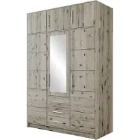 Mirjan 24 Kleiderschrank Bali D3 mit Schrankaufsatz, Drehtürenschrank, Garderobe mit Drehtüren, Spiegel und Schubladen, Schlafzimmer (Farbe: Wellington Eiche)