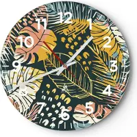 ARTTOR Wanduhr - Rund - Glasuhr - Blätter modern bunt - 30x30cm - Schleichendes Uhrwerk - Lautlos - zum Aufhängen bereit - Dekoration Modern - Wanddekoration aus Glas - C4AR30x30-4630