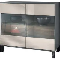 Vladon Kommode Bari V3, Moderner Küchenschrank mit 2 großen Glastüren inkl. RGB Beleuchtung Anthrazit matt / Sandgrau Hochglanz (92,5 x 84.5 x 35)
