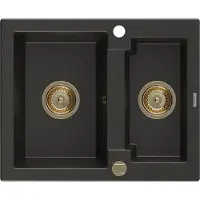 Mexen Carlos 1,5-Becken-Granitspüle 582 x 475 mm, Schwarz/Gold metallisch, Siphon Gold - 6518581500-75-G