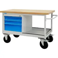 Proregal Mobile Werkbank Rhino mit Ablagefach + 3 Schubladen | HxBxT 83x130x60cm | Traglast 500kg | Lichtgrau/Lichtblau