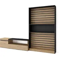 Skraut Home Wohnwand Wohnzimmer, 260x35x186cm, Für TV-Geräte bis zu 65", Wohnzimmer Möbel, Eiche und Schwarz