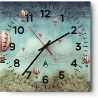ARTTOR Wanduhr - Quadrat - Glasuhr - Baloons Phantasie Illustration Fantasie - 30x30cm - Schleichendes Uhrwerk - Lautlos - zum Aufhängen bereit - Dekoration Modern - Wanddekoration aus Glas - C4AC30x30-3065