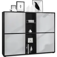 Vladon Highboard Cuba V3, Germany, Schwarz matt/Hellgrau seidenmatt - Moderne Anrichte mit 12 Fächern (130,5 x 105,5 x 35,5 cm)
