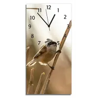 Wallario Design Wanduhr Vogel im Schilf aus Echtglas, Größe 30 x 60 cm