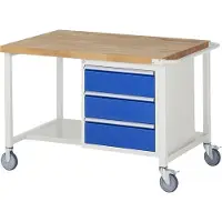 RAU Mobile Werkbank mit Ablageboden - 3 Schubladen - Vollauszug - 180:3 - höhenverstellbar 880-1.080 mm - 1.250 x 900 mm (BxT) - Traglast 450 kg