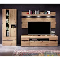Lomadox Moderne TV Wohnwand inkl. LED-Beleuchtung MANRESA-36 in Artisan Eiche Nb. mit Graphit, B/H/T: ca. 287/197/47 cm