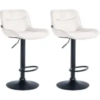 DELUKE Barhocker 2er Set TAMPA - Creme, Samt, Schwarz | Barhocker mit Lehne Barstuhl Tresenhocker Tresenstuhl Kneipenhocker Kneipenstuhl