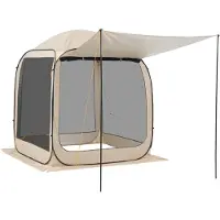 SucceBuy Campingzelt 182,88x182,88x219,4 cm, Pop-up-Zelt mit erweiterbarer Markise, tragbares Zelt für 4-6 Personen, inkl. Tragetasche & Seitenwänden, ideal für Terrasse und Outdoor-Aktivitäten, Beige