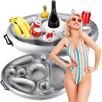 Evi Pooltisch für Getränke und Snacks - aufblasbar, schwimmend, grau