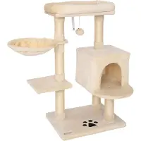 Markenlos Kratzbaum, Kletterbaum, Katzenkratzbaum, Höhe 93 cm, beige
