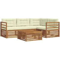 vidaXL Outdoor-Sofagarnitur mit Kissen 5 pcs Natur und Creme