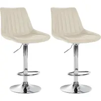 DELUKE Barhocker 2er Set RIO - Creme, Kunstleder, Chrom | Barhocker mit Lehne Barstuhl Tresenhocker Tresenstuhl Kneipenhocker Kneipenstuhl