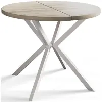 Alpi Möbel Alpi Moebel, Runder Esstisch Loft Liten, Modern Ausziehbarer Tisch 90-170 cm, Beige mit Weiß Metallbeinen