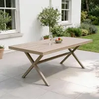 Idimex Gartentisch ISOLA 180 x 100 cm, Champagner – Outdoor Tisch mit Tischplatte aus WPC in Holzoptik, pulverbeschichtetes Aluminiumgestell, pflefeleicht und wetterfest für Garten & Terrasse