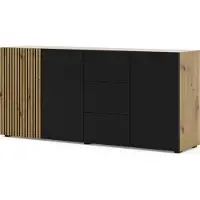 Homlando Kommode AURIS 3D3S 180 cm Schrank mit 3 Türen 3 Schubladen Artisan Eiche / Schwarz Matt