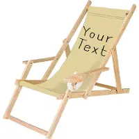 Ferocity Holz Liegestuhl Klappbar Klappliegestuhl mit Armlehne und Getränkehalter Strandstuhl Motiv Bedrucken Beige Dein Text [119]
