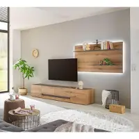 Empinio24 Wohnwand Eiche 300 cm 2-teilig Nr 15 mit Beleuchtung Boston