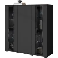 Mirjan 24 Türkommode CARO HB 120, Stilvoll Wohnzimmer, Kommode mit drei Drehtüren (Farbe: Schwarz, ohne Beleuchtung)