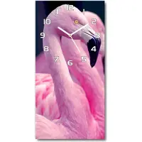 Tulup Wanduhr aus Glas – 30x60 cm - Glasbild - Glasuhr - Gehärtetes Glas -Flamingos