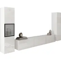 Mirjan 24 Wohnwand Berlin III, Stilvoll Wohnzimmer-Set, TV-Schrank, Modern Mediawand (Weiß / Weiß Hochglanz, ohne Beleuchtung)