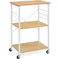 Vasagle Küchenwagen mit 3 Ebenen, 6 Haken, 40 x 60 x 89 cm, Wolkenweiß