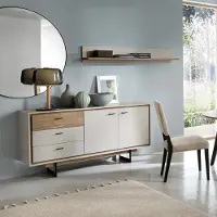 Lomadox Wohnzimmer Set Sideboard mit Wandboard in grau und Flagstaff Eiche Nb. RAMVIK-129