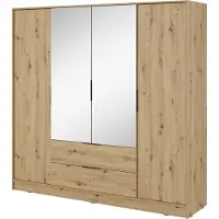 Masseno Drehtürenschrank CATERINA 206 cm Kleiderschrank Schlafzimmer Schrank 4-türig mit Spiegel Eiche Artisan