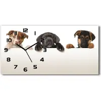 Tulup Wanduhr aus Glas – 60x30 cm - Glasbild - Glasuhr - Gehärtetes Glas - schwarze-zeiger - drei Welpen