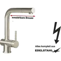 Gastlando Küchen-Spültischarmatur kpl. aus Edelstahl ausziehbare Brause Niederdruckversion