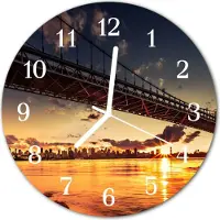 Tulup Glasuhr Wanduhr Küchenuhr Echt-Glas 30fi cm Brücke Fluss orange