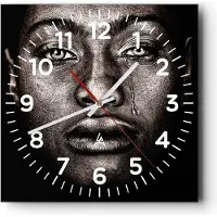 ARTTOR Wanduhr - Quadrat - Glasuhr - Schwarz Porträt Träne - 30x30cm - Schleichendes Uhrwerk - Lautlos - zum Aufhängen bereit - Dekoration Modern - Wanddekoration aus Glas - C4AC30x30-4239