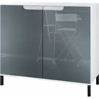 Vladon Kommode Sylt V3, Moderner Küchenschrank mit 2 großen Türen Weiß matt / Grau Hochglanz (92,5 x 83.5 x 35)