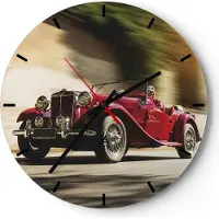 ARTTOR Wanduhr - Rund - Glasuhr - Mg Rot Auto - 40x40cm - Schleichendes Uhrwerk - Lautlos - zum Aufhängen bereit - Dekoration Modern - Wanddekoration aus Glas - C3AR40x40-4364
