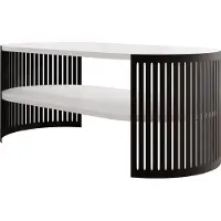Mirjan 24 Couchtisch Fikoli Oval I, Wohnzimmer Kaffeetisch, Gestell aus Stahl (Farbe: Schwarz / Arktisches Weiß)