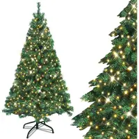 JOIEYOU Künstlicher Weihnachtsbaum 210cm mit 350 LED Beleuchtung & Metall Ständer Ø105cm Grün Tannenbaum Künstlich mit 820 Astspitzen und Schnellaufbau Klappsystem aus Schwer Entflammbar PVC