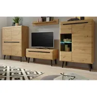Furn.Design Wohnwand Ronson in Artisan Eiche und schwarz Wohnkombination skandinavisch 344cm
