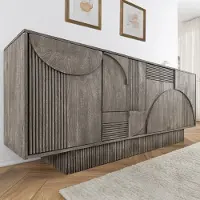Riess Design Sideboard ART DECO 170cm grau smoked Mangoholz massiv 3D-Front
