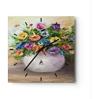 ARTTOR Wanduhr - Quadrat - Glasuhr - Blumen Blumenstrauß Vase bunt - 30x30cm - Schleichendes Uhrwerk - Lautlos - zum Aufhängen bereit - Dekoration Modern - Wanddekoration aus Glas - C3AC30x30-2915