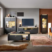 Lomadox Wohnzimmer Set 4-teilig NOLA-129 in schwarz matt mit goldfarbenen Akzenten
