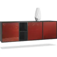 Vladon Kommode Cuba, Germany, Schwarz matt/Bordeaux Hochglanz - Modernes Sideboard für Ihr Wohnbereich - (BxHxT) 182x53x35 cm