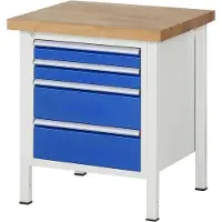 RAU Werkbank mit 4 Schubladen - Vollauszug - 90:2 / 180:2 - höhenverstellbar 840-1.040 mm - 750 x 700 mm (BxT) - Traglast 1.250 kg - Buche