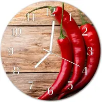 Tulup Glasuhr Wanduhr Küchenuhr Echt-Glas 30fi cm Chilischoten rot