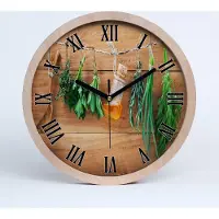 Tulup Holzuhr 30fi cm wanduhr - schwarze Spitzen - Kräuter auf einer Schnur
